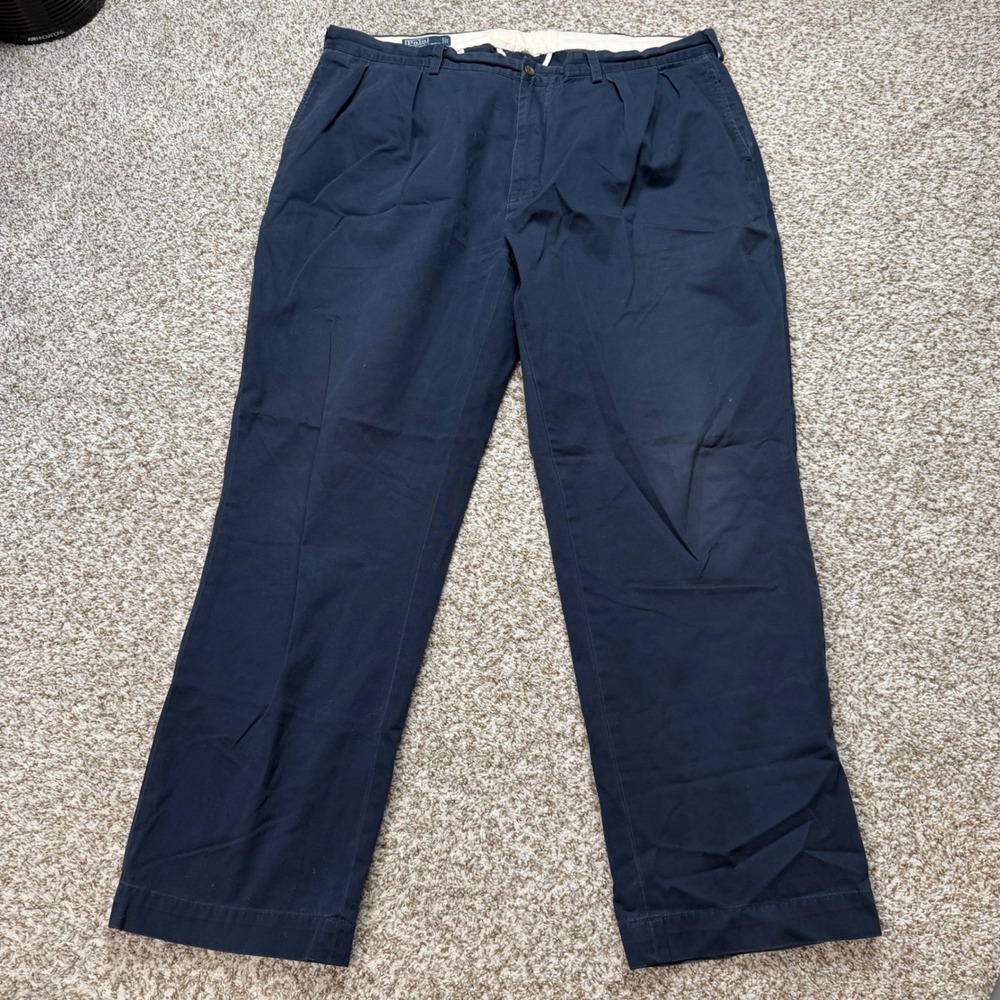 Polo Ralph Lauren Andrew Pant Mens 42x32 Navy Blue Pleated Cotton Chino Trousers